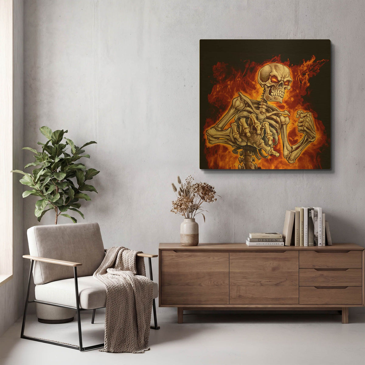 'Skeleton With Fire' By Flyland Designs Gold Metal Wall Art