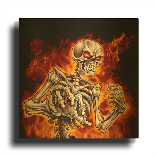 'Skeleton With Fire' By Flyland Designs Gold Metal Wall Art