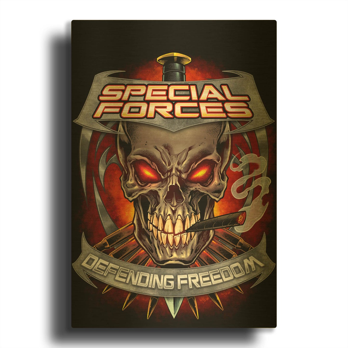 'Skull And Bullets Crest' By Flyland Designs Gold Metal Wall Art