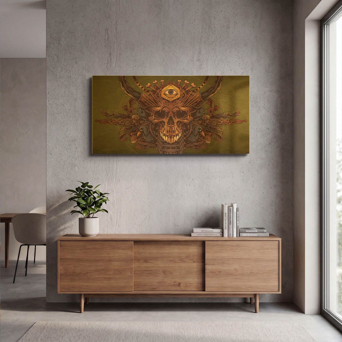 'Skull And Pyramid Eye' By Flyland Designs Gold Metal Wall Art