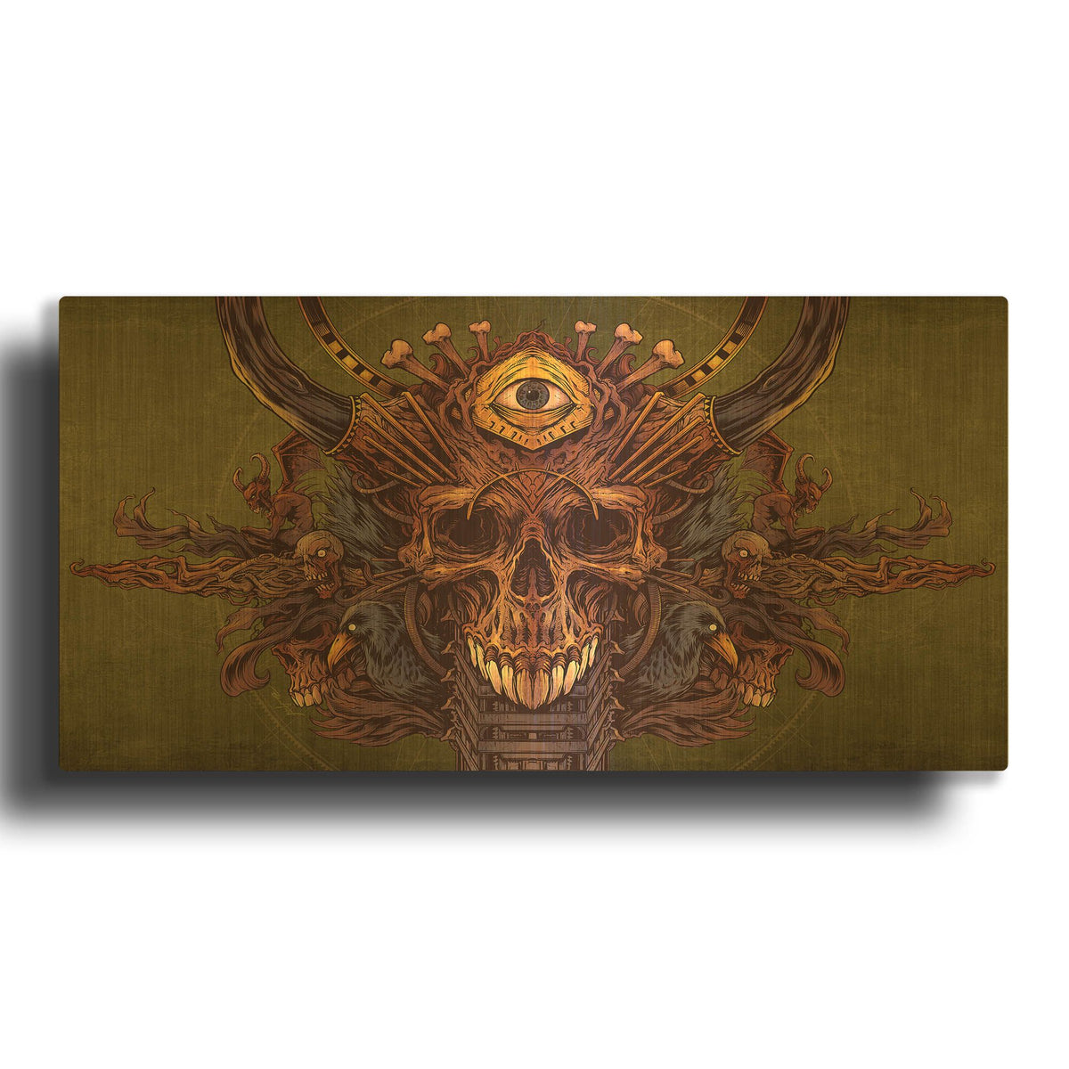 'Skull And Pyramid Eye' By Flyland Designs Gold Metal Wall Art