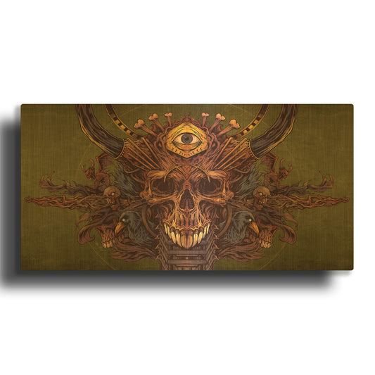 'Skull And Pyramid Eye' By Flyland Designs Gold Metal Wall Art