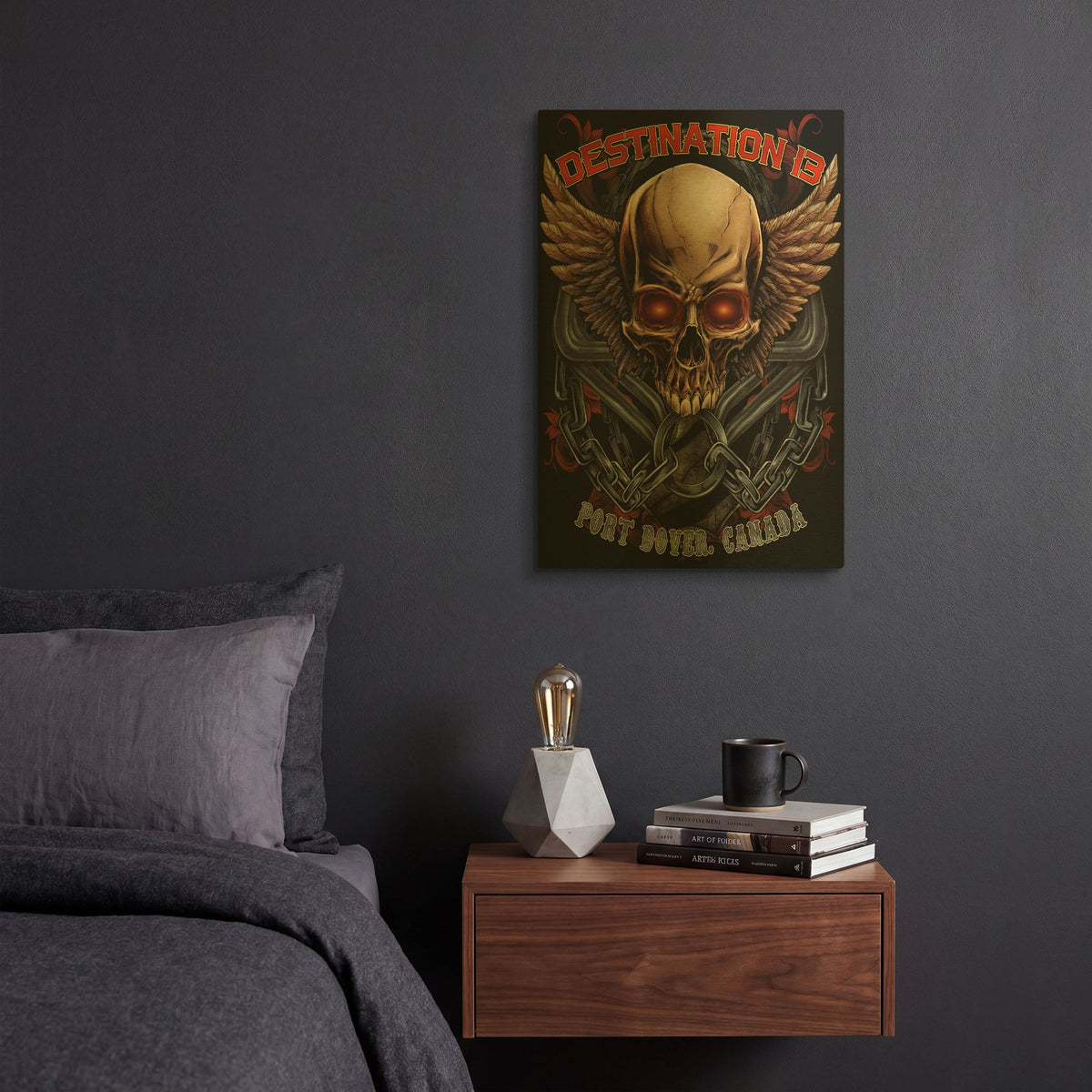 'Skull And Wings With Text' By Flyland Designs Gold Metal Wall Art