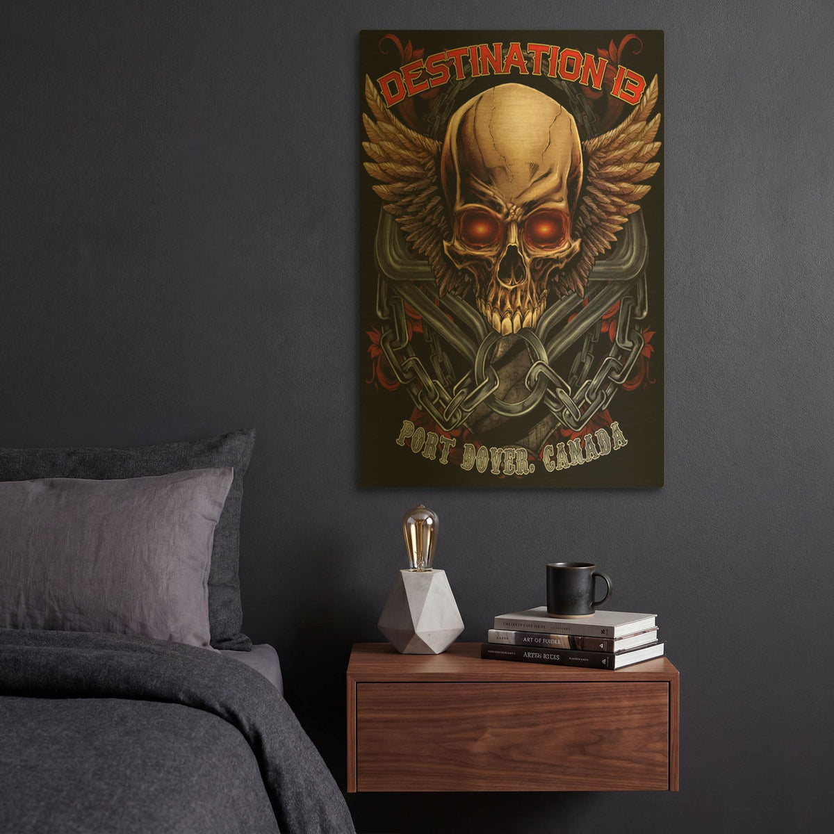 'Skull And Wings With Text' By Flyland Designs Gold Metal Wall Art