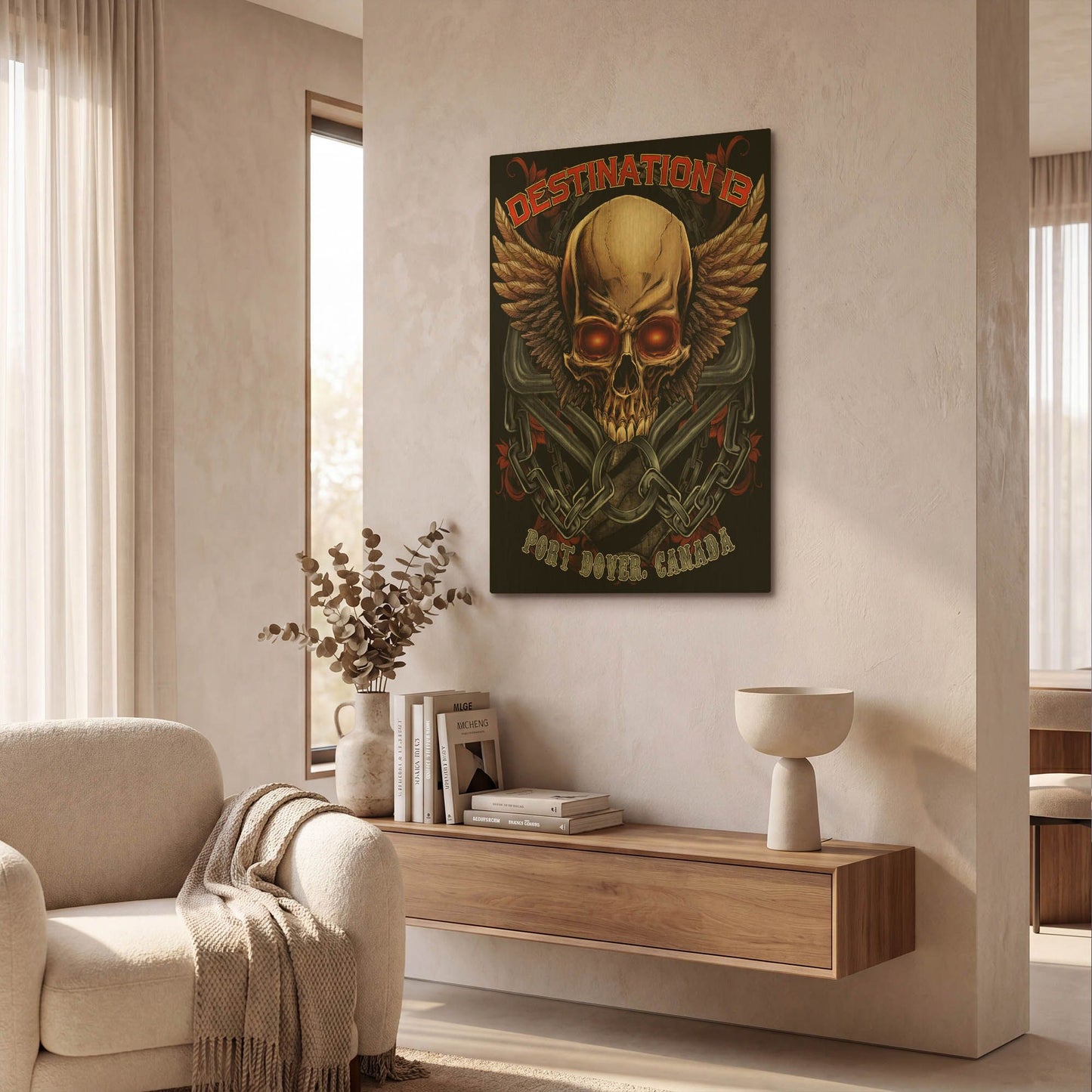 'Skull And Wings With Text' By Flyland Designs Gold Metal Wall Art