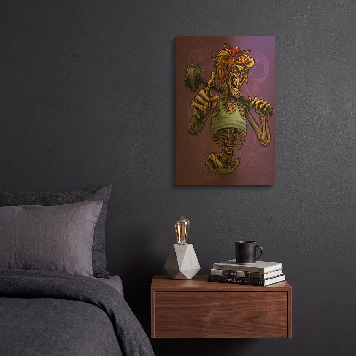 'Sledgehammer Skeleton Female' By Flyland Designs Gold Metal Wall Art