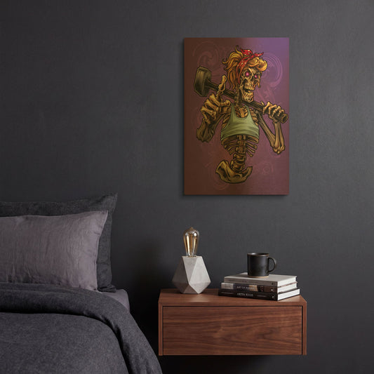 'Sledgehammer Skeleton Female' By Flyland Designs Gold Metal Wall Art
