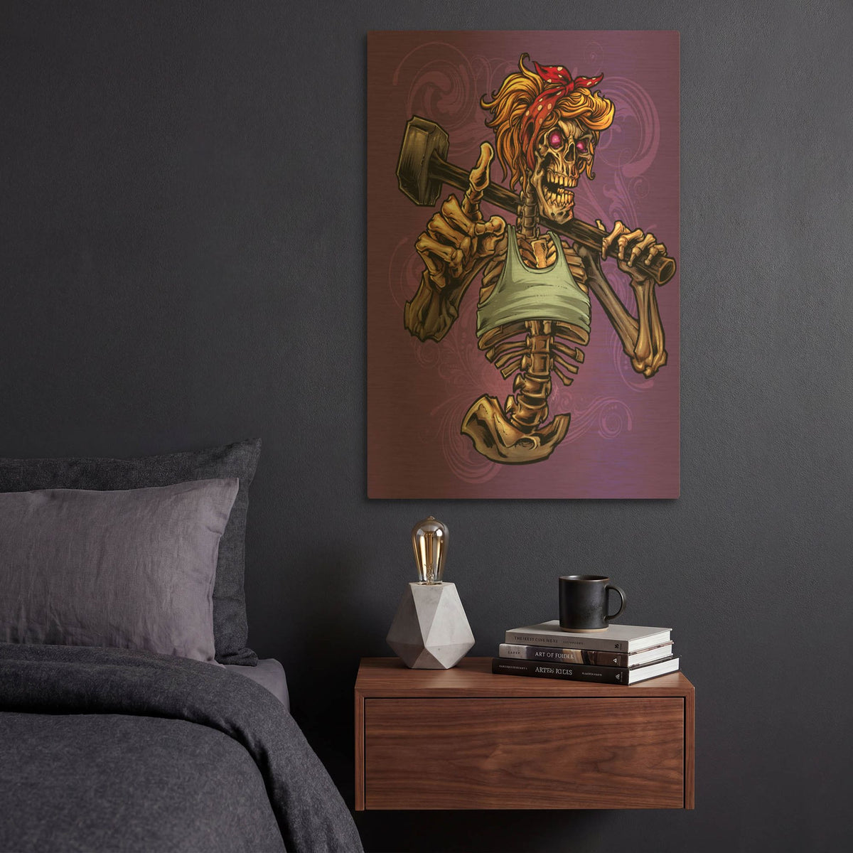 'Sledgehammer Skeleton Female' By Flyland Designs Gold Metal Wall Art