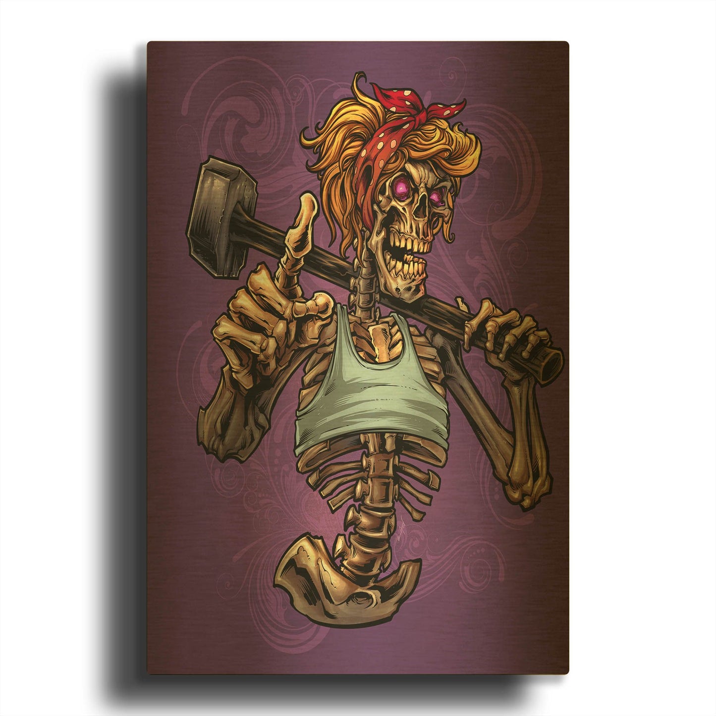 'Sledgehammer Skeleton Female' By Flyland Designs Gold Metal Wall Art