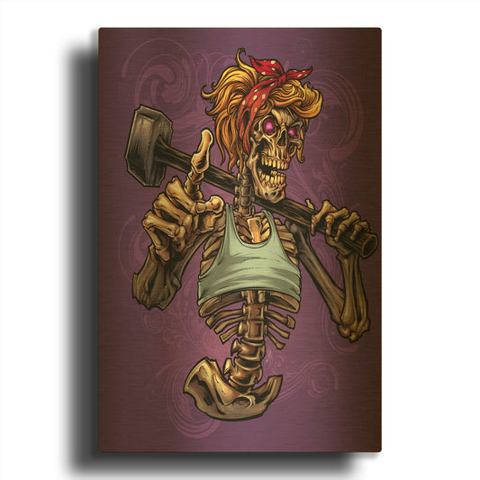 'Sledgehammer Skeleton Female' By Flyland Designs Gold Metal Wall Art