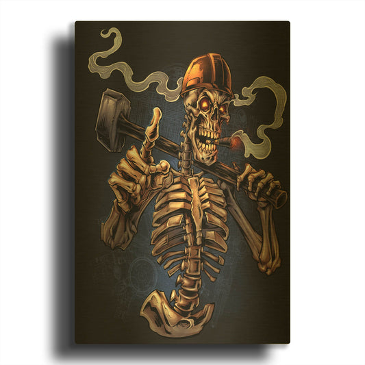'Sledgehammer Skeleton Licensing' By Flyland Designs Gold Metal Wall Art