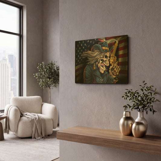 'Yankee Skull General' By Flyland Designs Gold Metal Wall Art