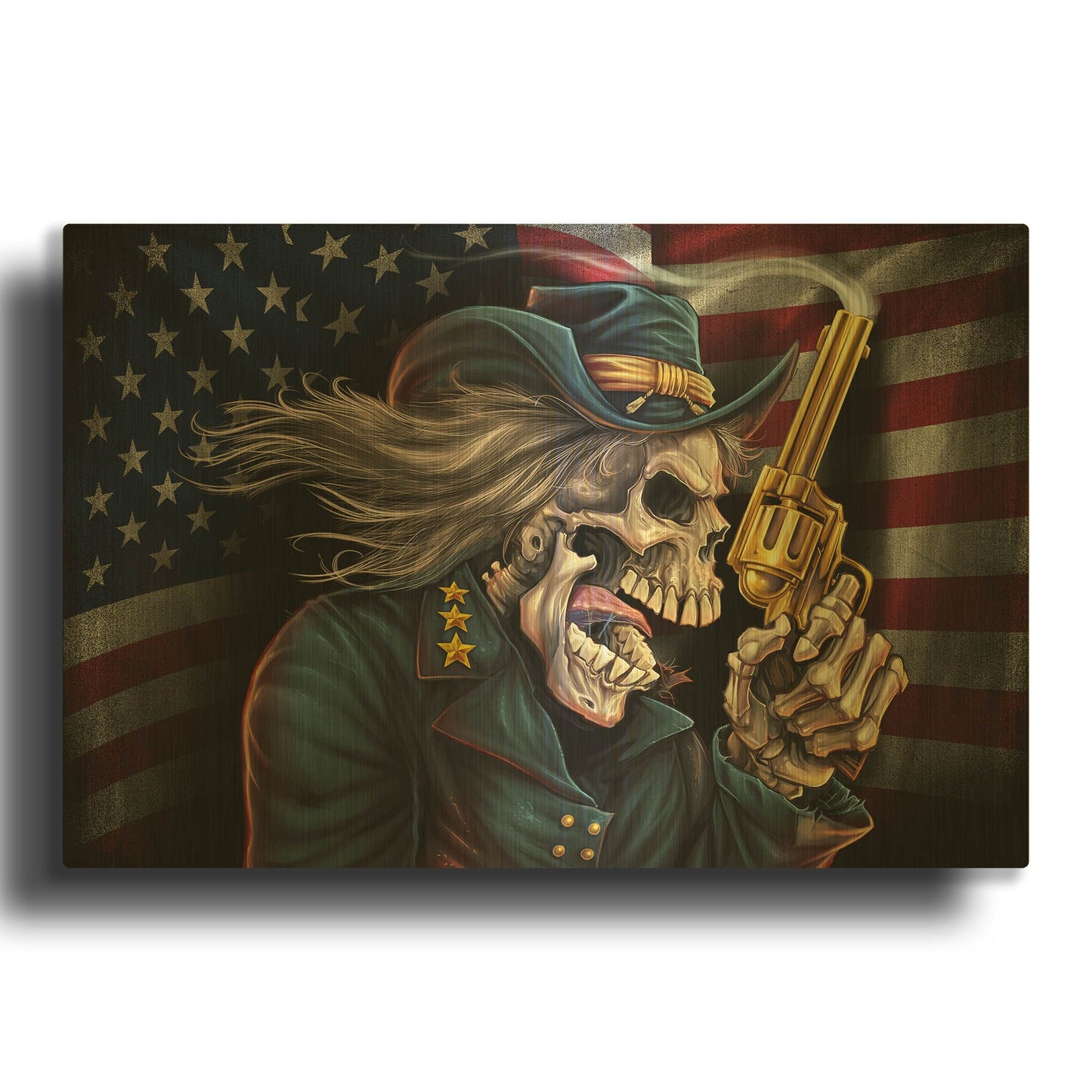 'Yankee Skull General' By Flyland Designs Gold Metal Wall Art