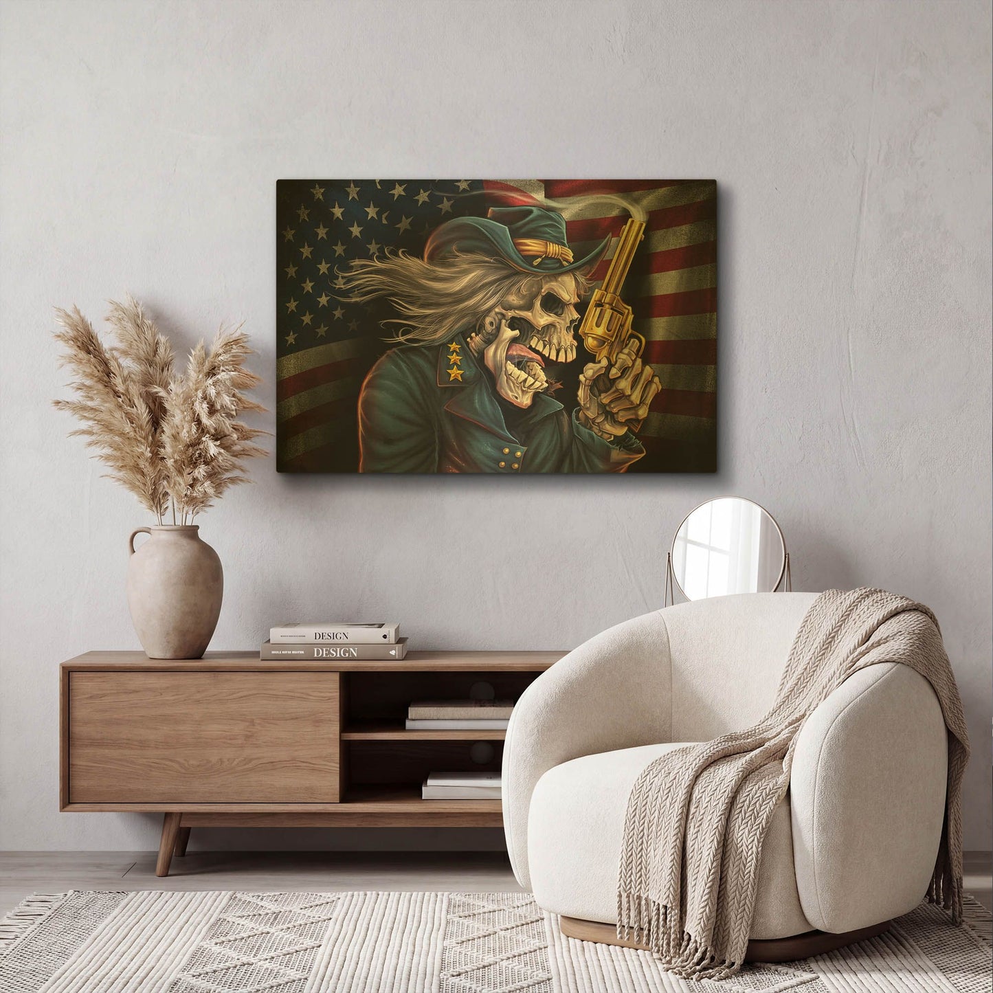 'Yankee Skull General' By Flyland Designs Gold Metal Wall Art