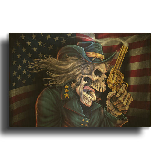 'Yankee Skull General' By Flyland Designs Gold Metal Wall Art