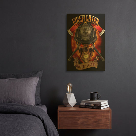 'Fire Fighter Skull' By Flyland Designs Gold Metal Wall Art