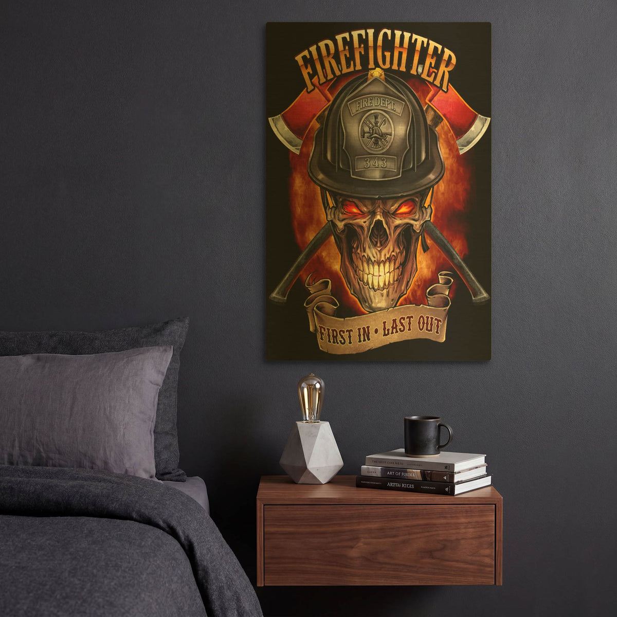 'Fire Fighter Skull' By Flyland Designs Gold Metal Wall Art