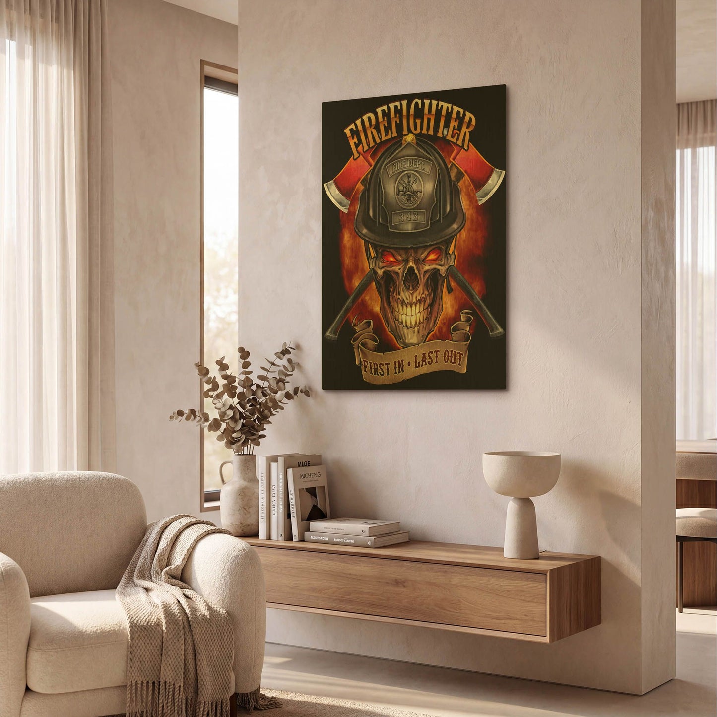 'Fire Fighter Skull' By Flyland Designs Gold Metal Wall Art