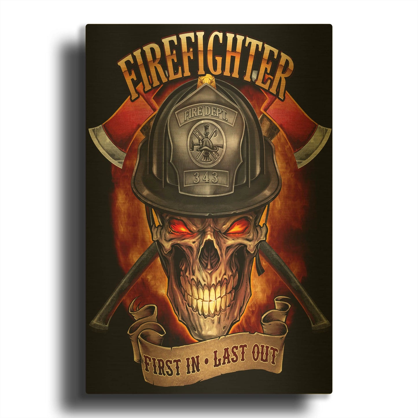 'Fire Fighter Skull' By Flyland Designs Gold Metal Wall Art