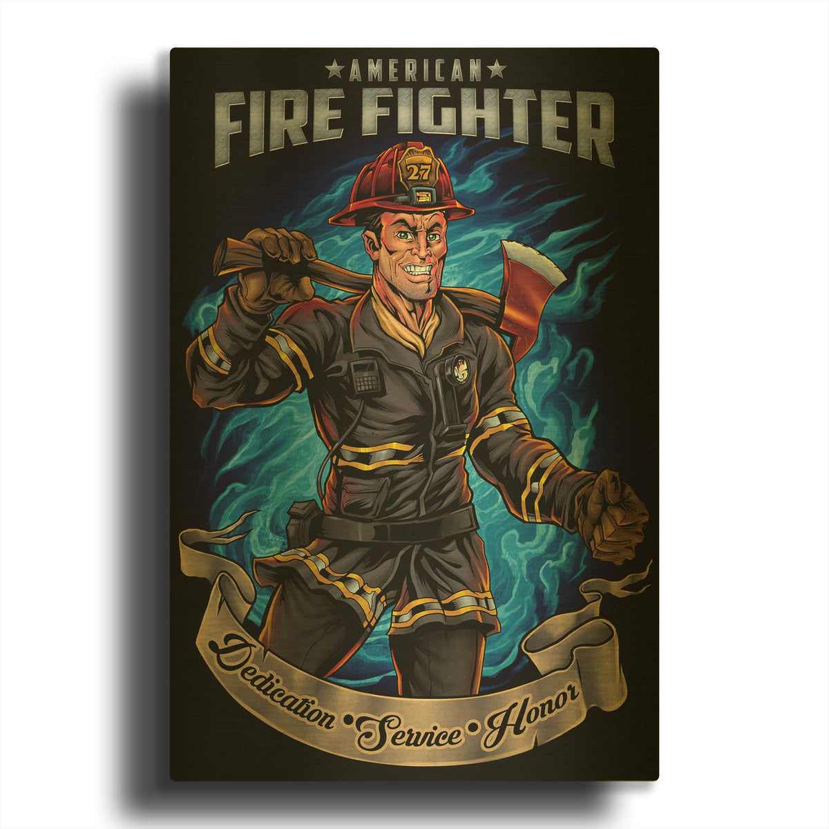 'Firefighter Human Template' By Flyland Designs Gold Metal Wall Art