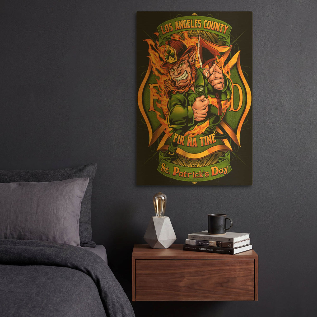 'Leprechuan fire-fighter 2' By Flyland Designs Gold Metal Wall Art
