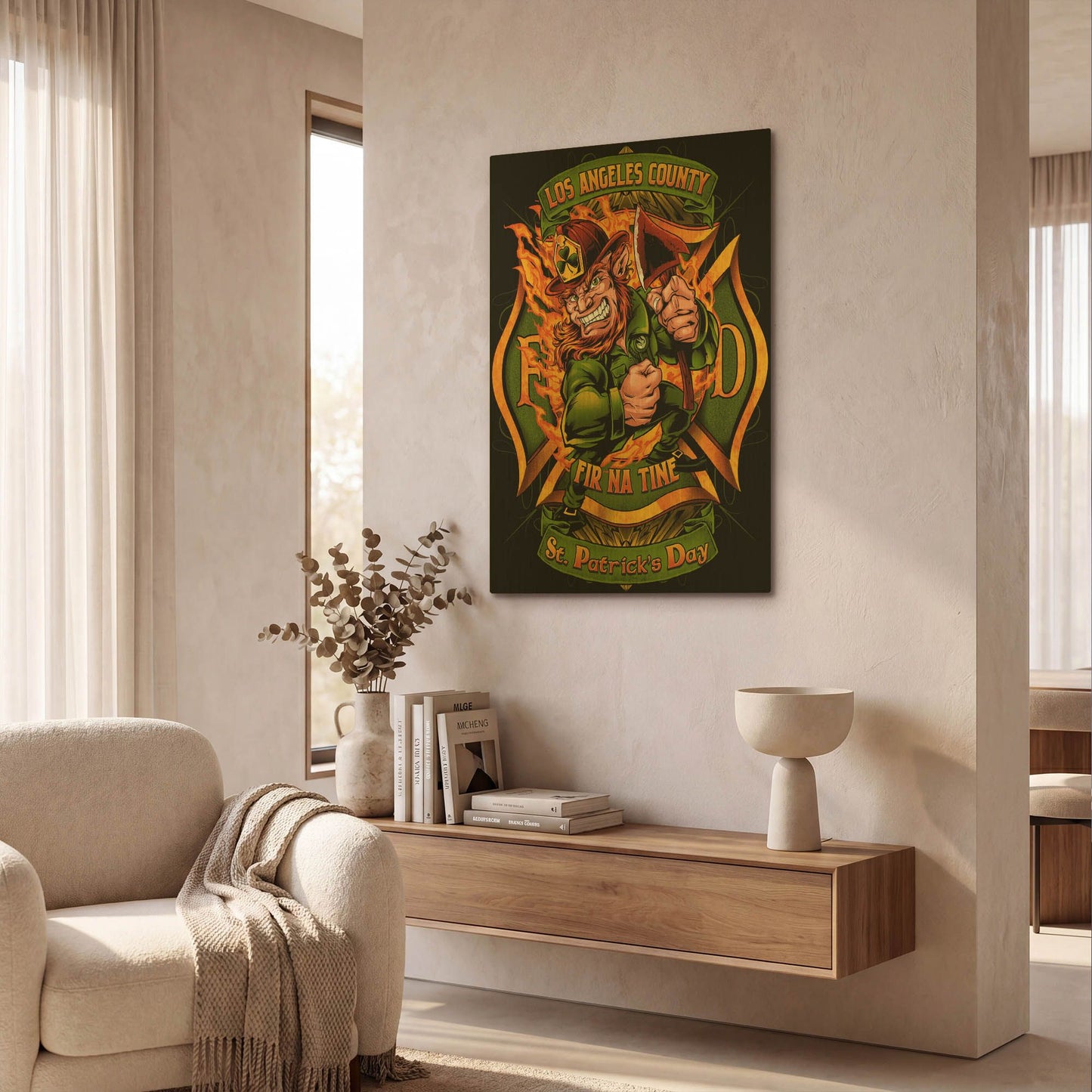'Leprechuan fire-fighter 2' By Flyland Designs Gold Metal Wall Art