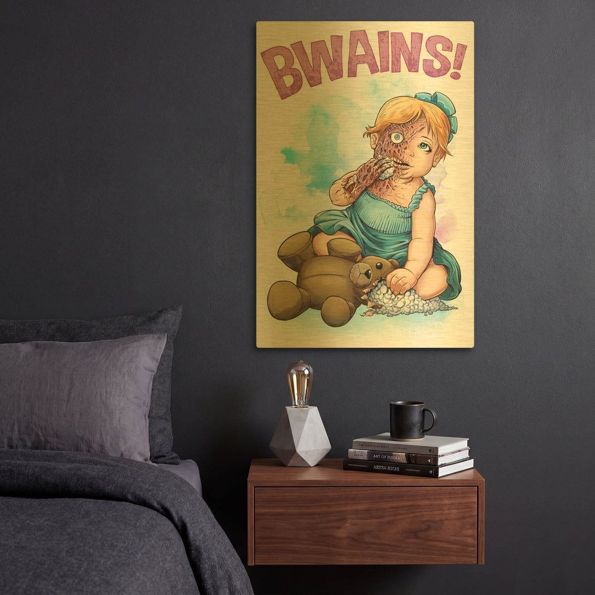 'Bwains DBH' By Flyland Designs Gold Metal Wall Art