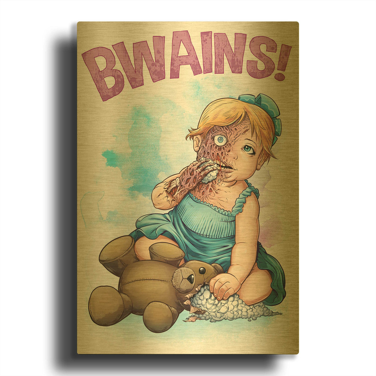 'Bwains DBH' By Flyland Designs Gold Metal Wall Art
