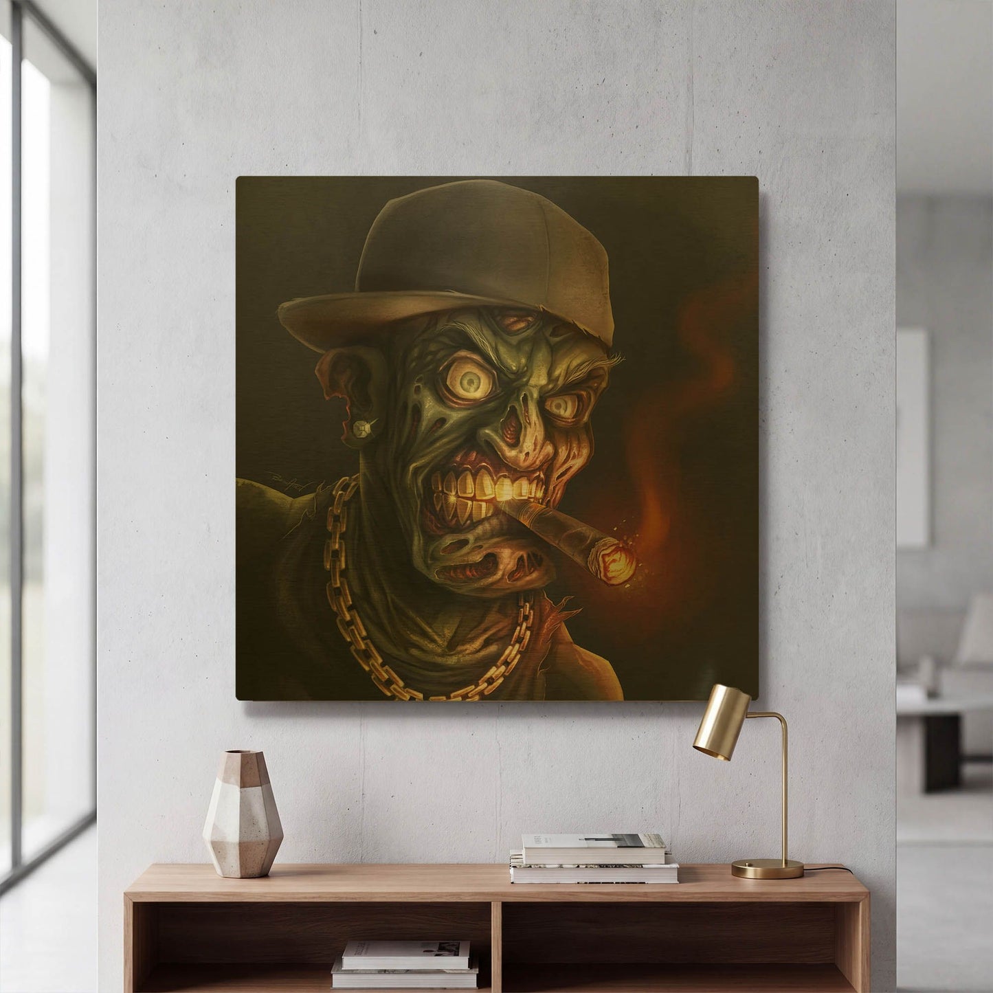 'Gangster Hip-Hop Zombie' By Flyland Designs Gold Metal Wall Art