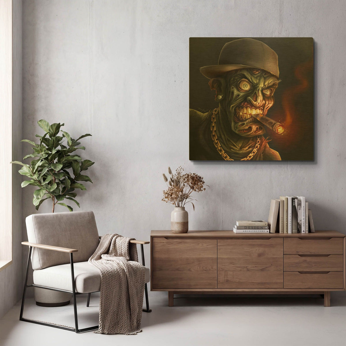 'Gangster Hip-Hop Zombie' By Flyland Designs Gold Metal Wall Art