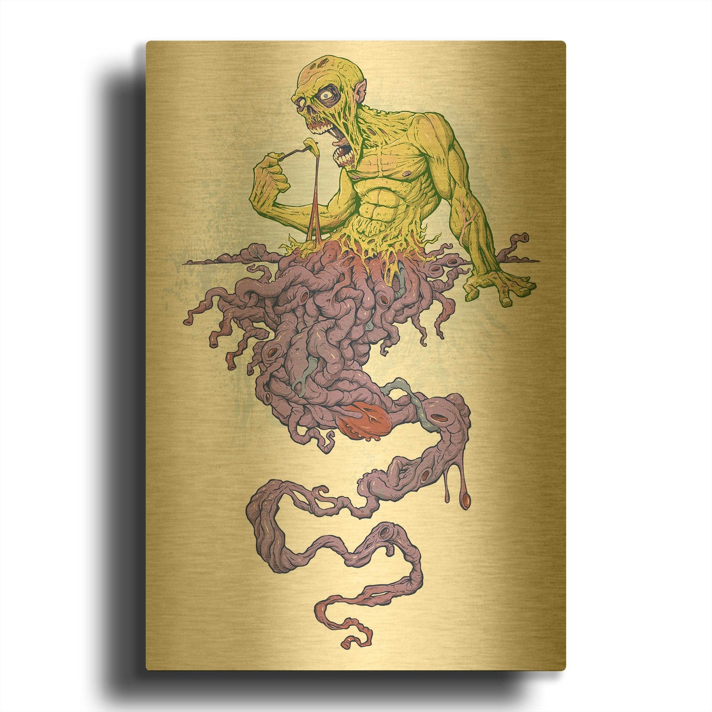 'Guy Eating Himself - Bon Appetit' By Flyland Designs Gold Metal Wall Art