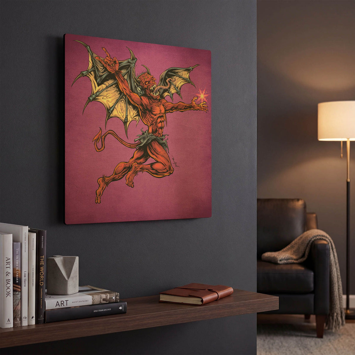 'Red Devil With Wings' By Flyland Designs Gold Metal Wall Art