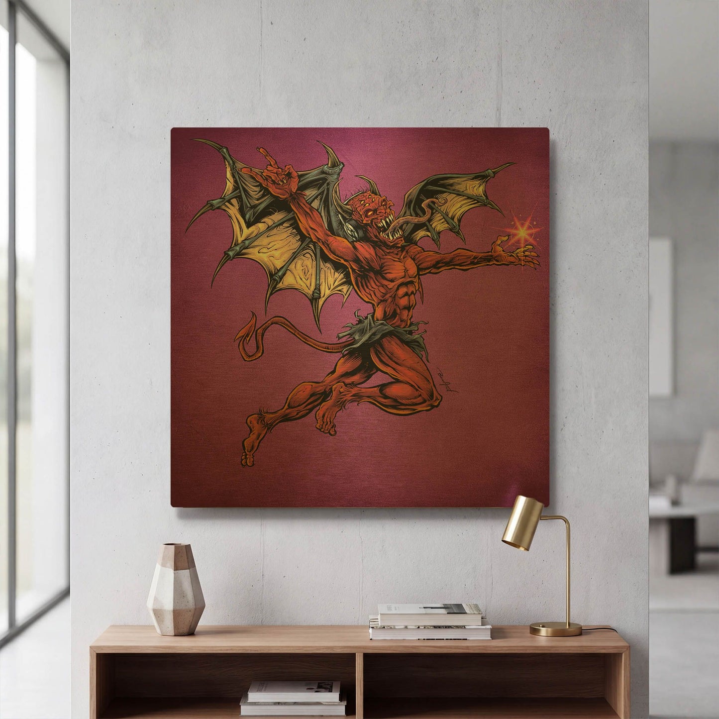 'Red Devil With Wings' By Flyland Designs Gold Metal Wall Art