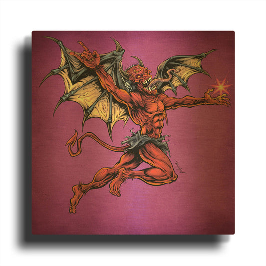'Red Devil With Wings' By Flyland Designs Gold Metal Wall Art