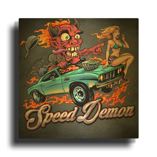 'Speed Demon Flaming Hot Rod' By Flyland Designs Gold Metal Wall Art