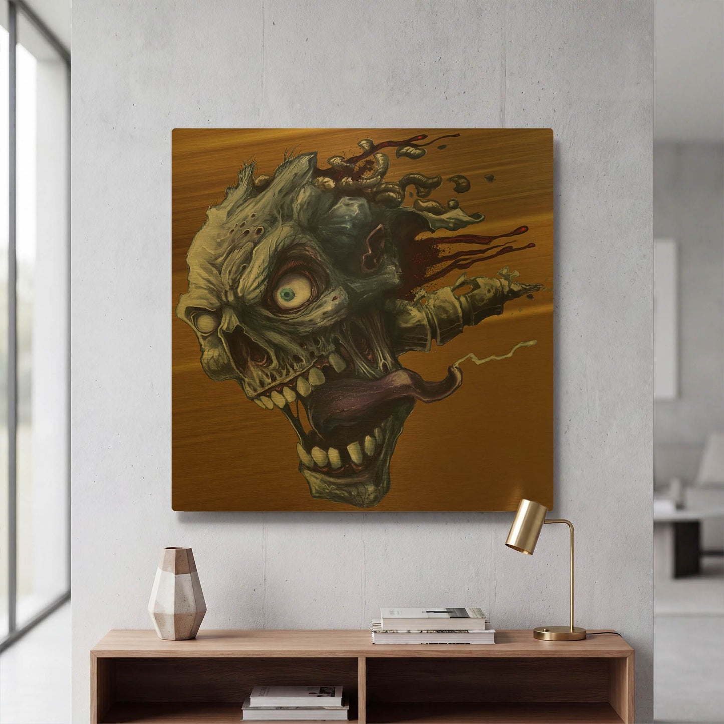 'Zombie Head' By Flyland Designs Gold Metal Wall Art