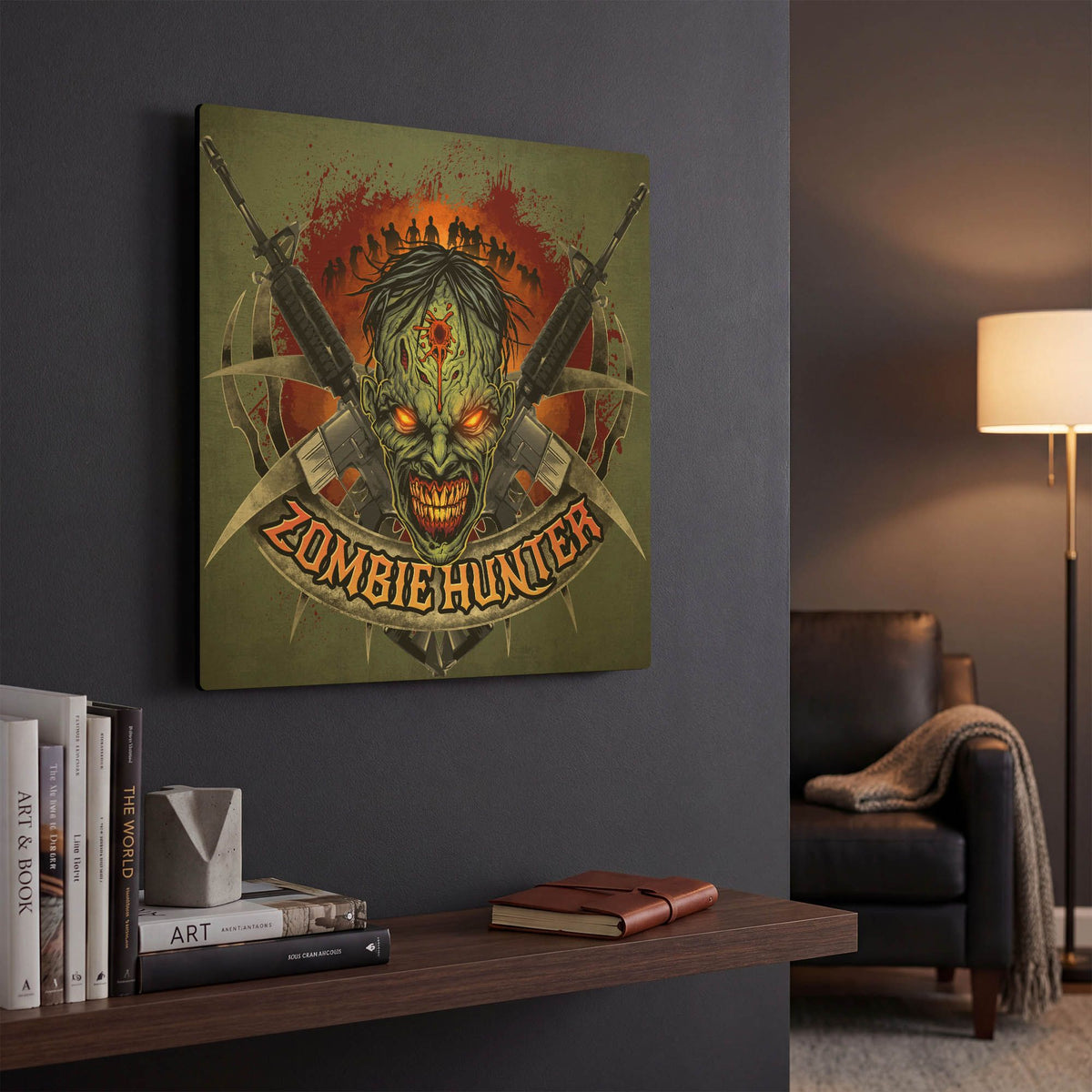 'Zombie Hunter Logo Template' By Flyland Designs Gold Metal Wall Art