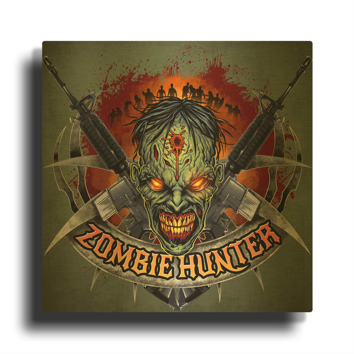 'Zombie Hunter Logo Template' By Flyland Designs Gold Metal Wall Art