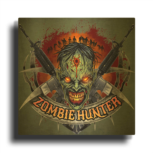 'Zombie Hunter Logo Template' By Flyland Designs Gold Metal Wall Art