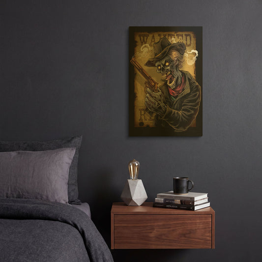 'Zombie Outlaw With Revolver' By Flyland Designs Gold Metal Wall Art