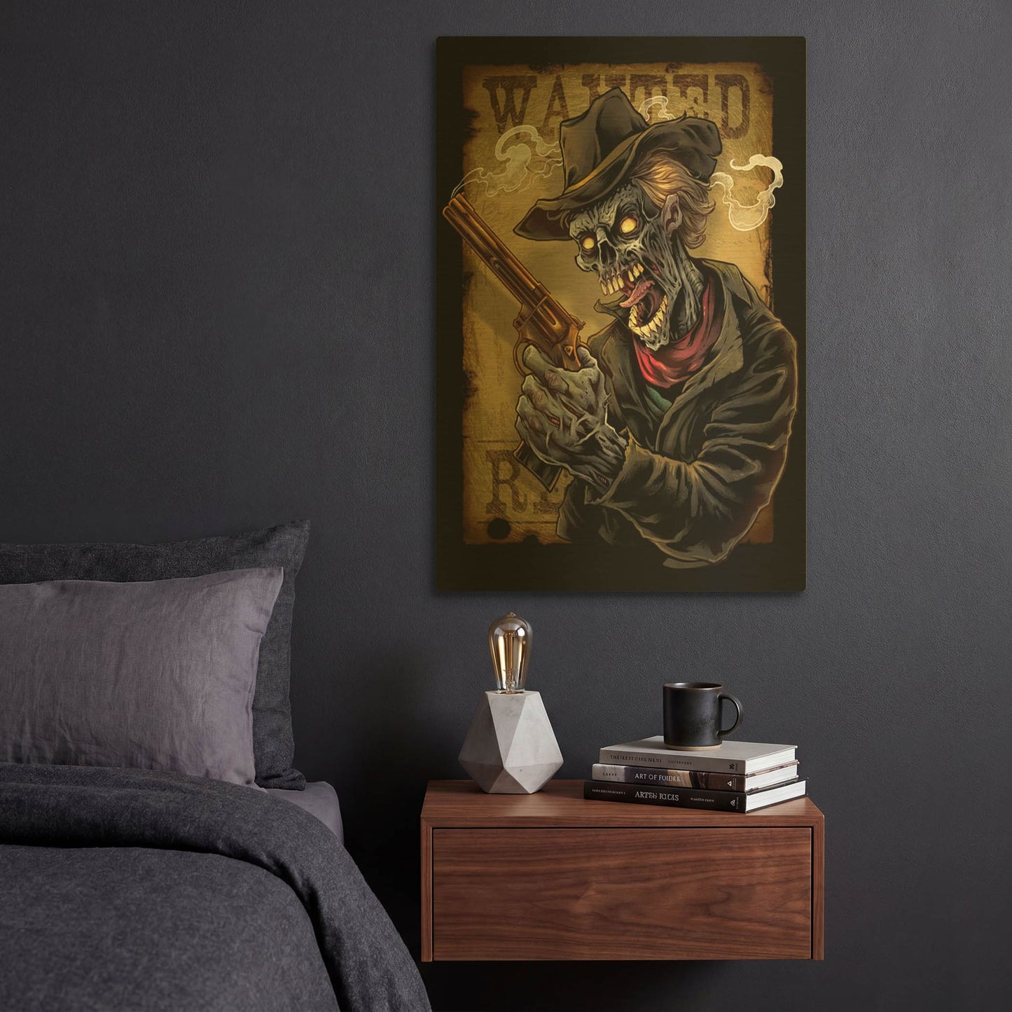 'Zombie Outlaw With Revolver' By Flyland Designs Gold Metal Wall Art