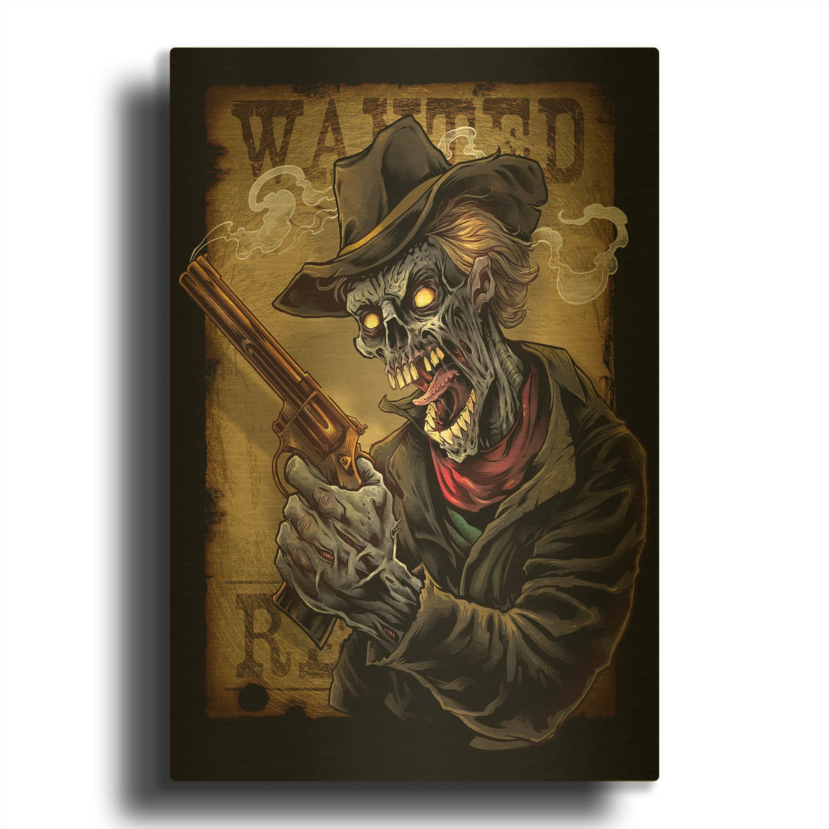 'Zombie Outlaw With Revolver' By Flyland Designs Gold Metal Wall Art