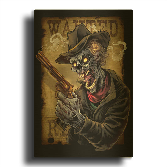 'Zombie Outlaw With Revolver' By Flyland Designs Gold Metal Wall Art