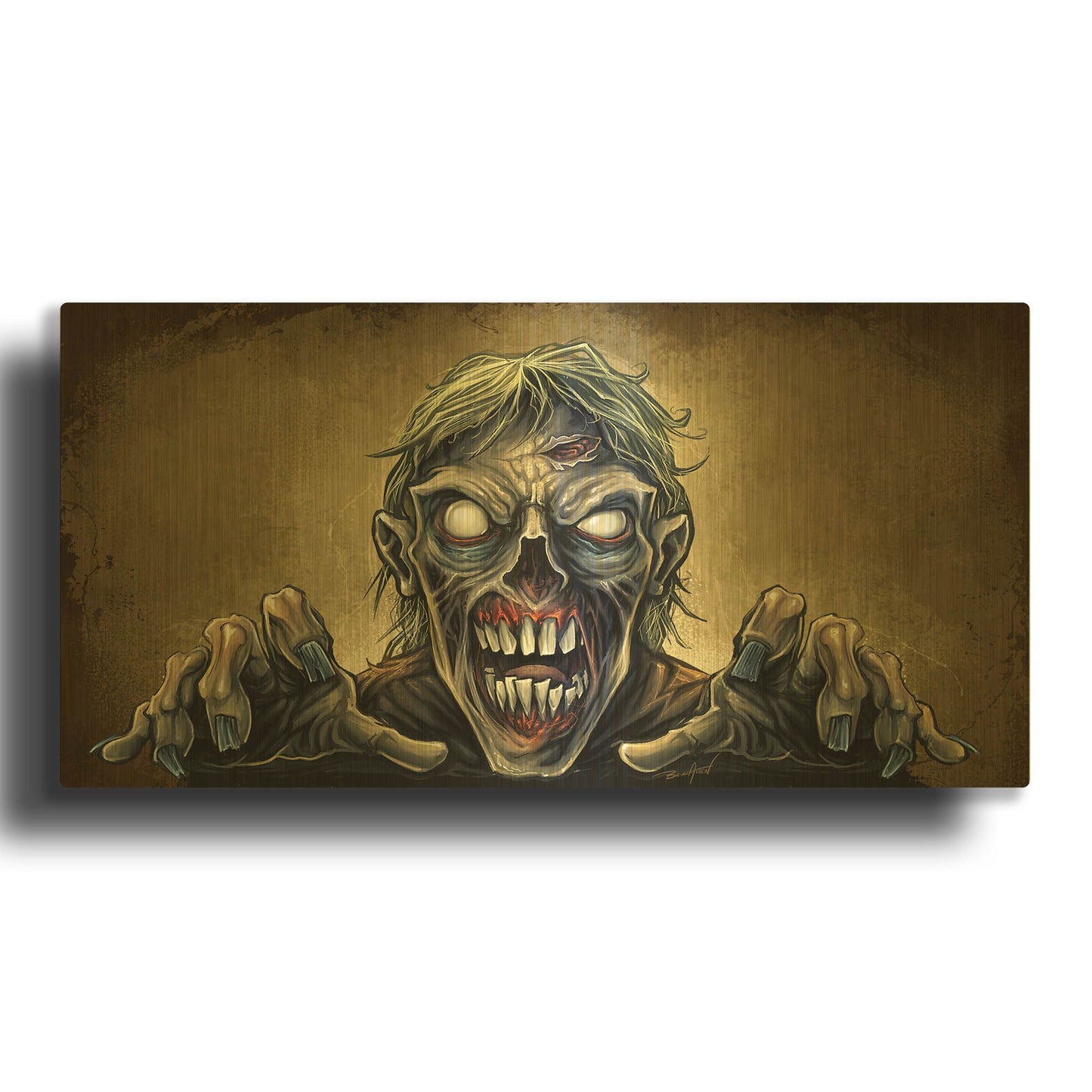 'Zombie Reaching Out' By Flyland Designs Gold Metal Wall Art