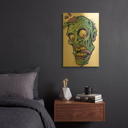 'Zombie Pattern Head 01' By Flyland Designs Gold Metal Wall Art