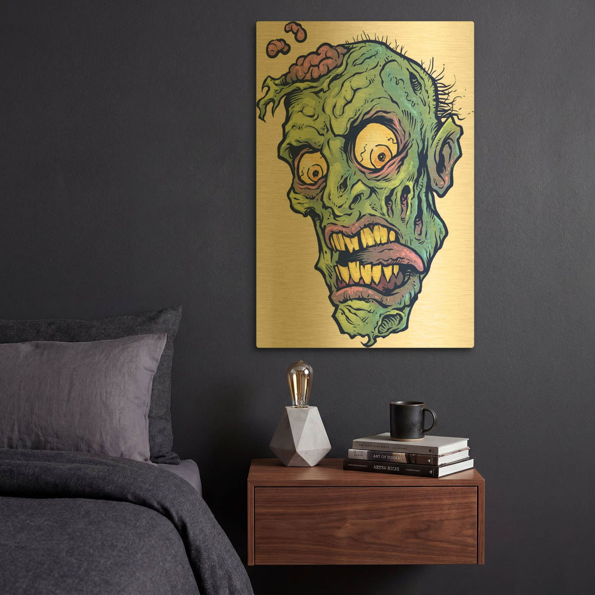 'Zombie Pattern Head 01' By Flyland Designs Gold Metal Wall Art