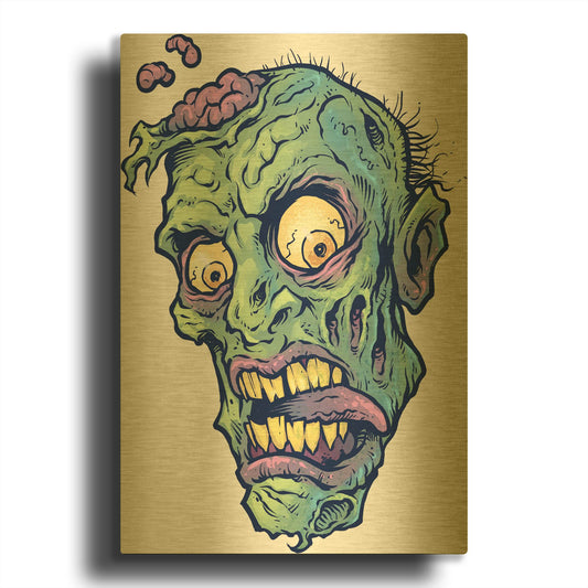 'Zombie Pattern Head 01' By Flyland Designs Gold Metal Wall Art
