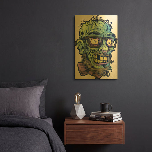 'Zombie Pattern Head 02' By Flyland Designs Gold Metal Wall Art