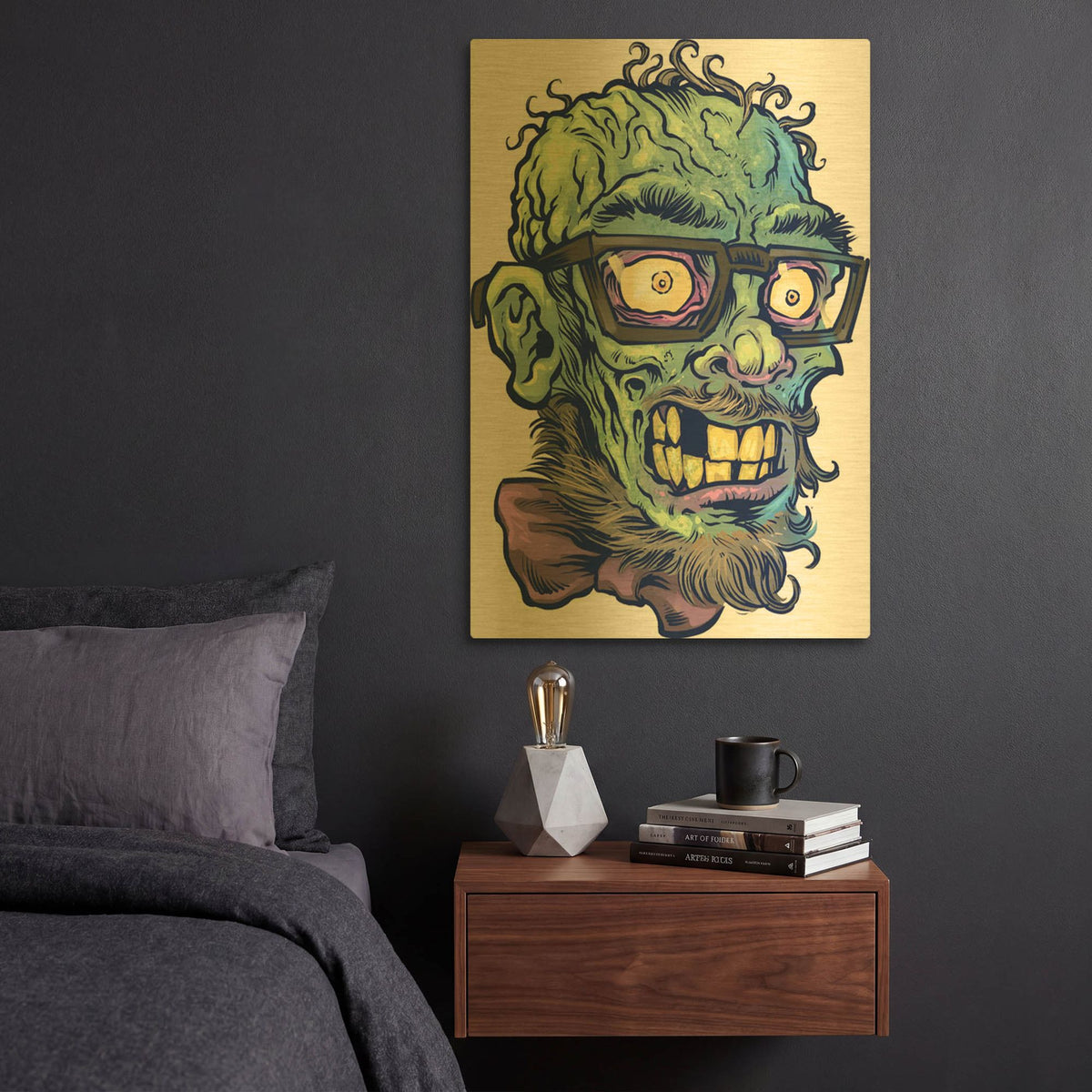 'Zombie Pattern Head 02' By Flyland Designs Gold Metal Wall Art