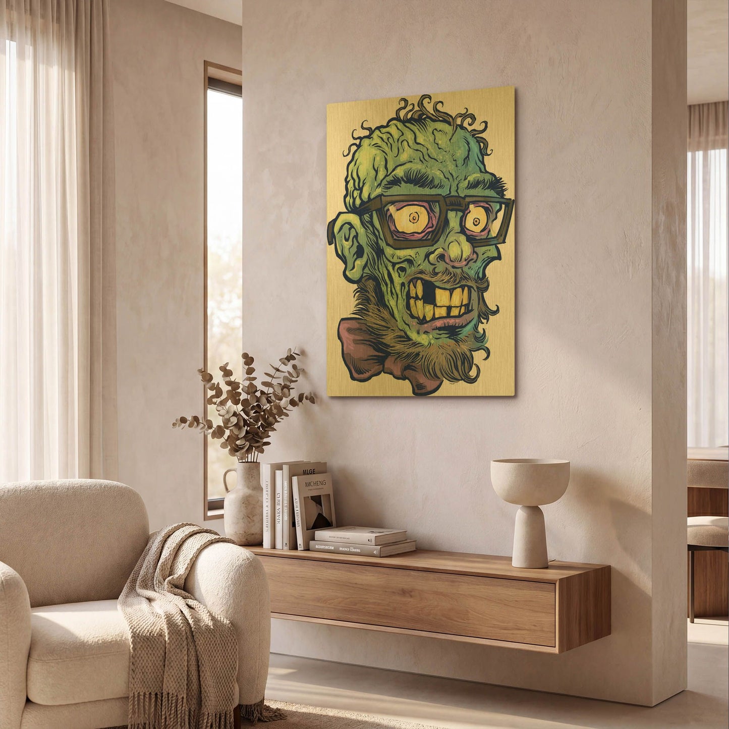 'Zombie Pattern Head 02' By Flyland Designs Gold Metal Wall Art